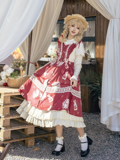 Sweet Rabbit Print Mid-Length Lolita Dress WIT0161