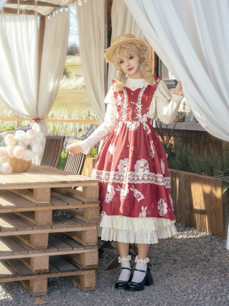 Sweet Rabbit Print Mid-Length Lolita Dress WIT0161