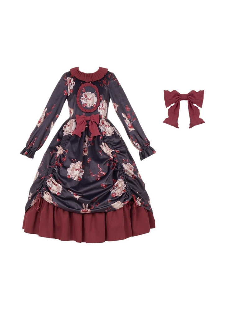 Sweet Rabbit Print Mid-Length Lolita Dress WIT0161