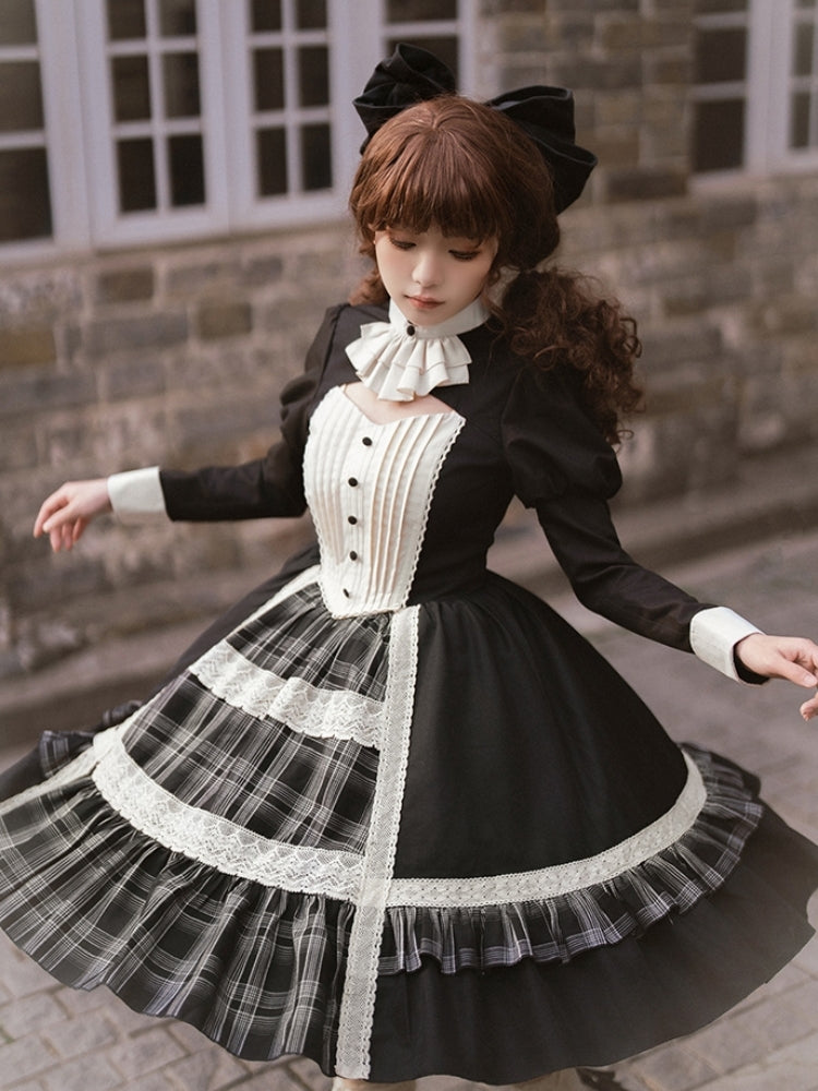 Elegant Check Print Knit Cape Lolita Dress WIT0165