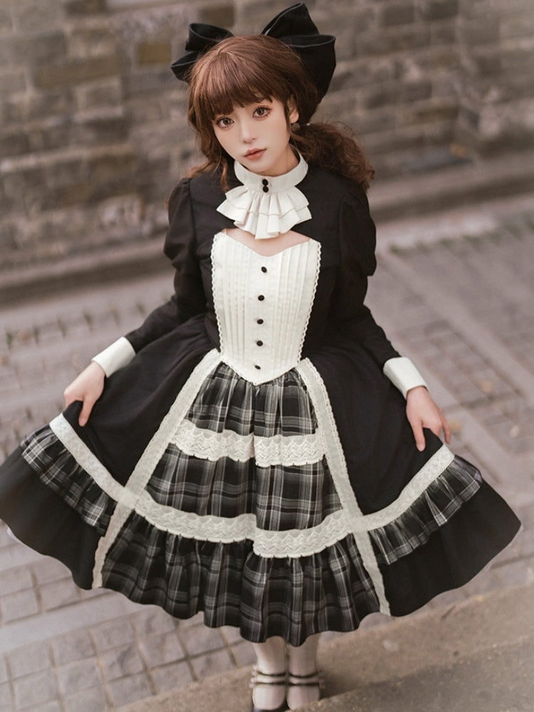 Elegant Check Print Knit Cape Lolita Dress WIT0165