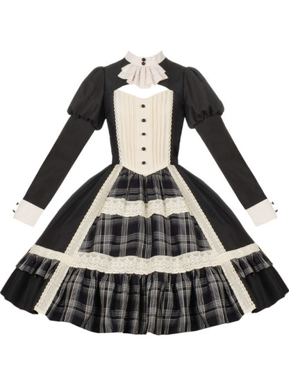 Elegant Check Print Knit Cape Lolita Dress WIT0165