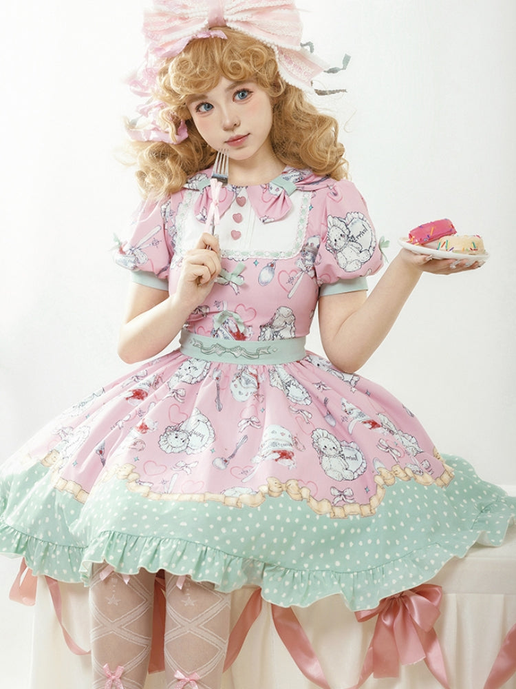 Lovely Print Pink and Green Mini Lolita Dress WIT0168