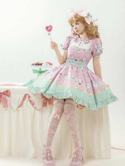 Lovely Print Pink and Green Mini Lolita Dress WIT0168