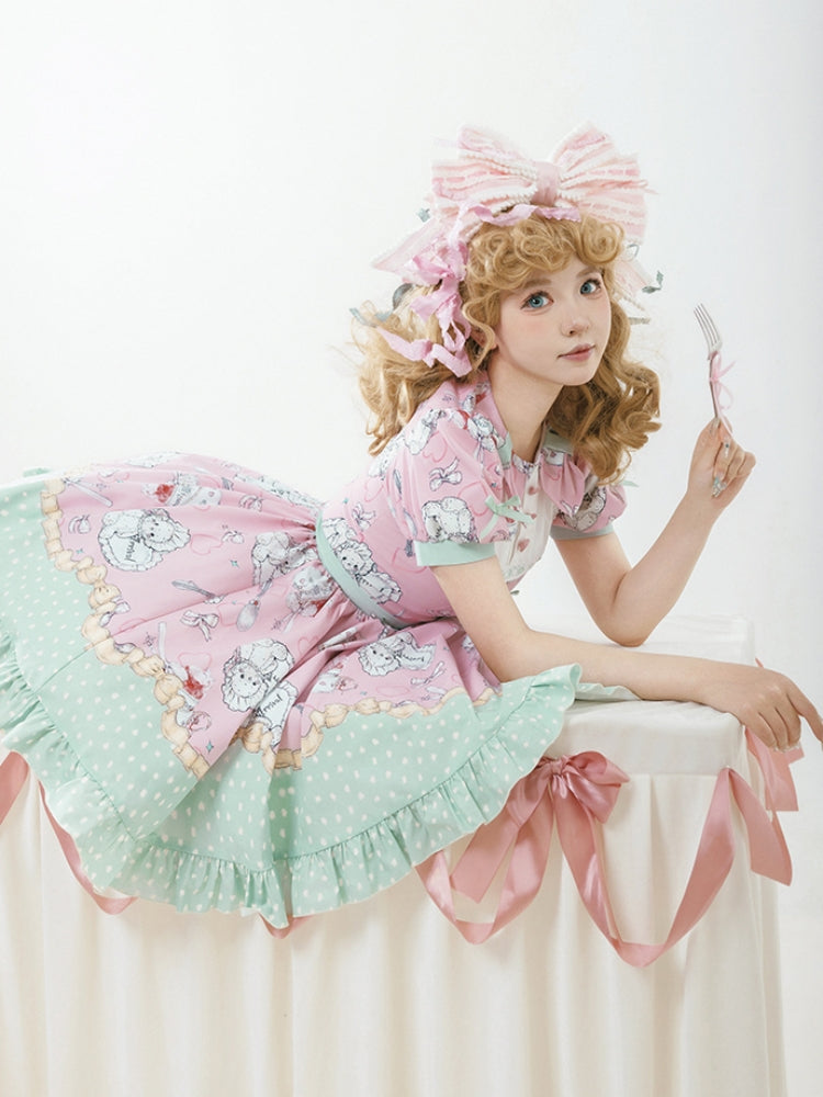 Lovely Print Pink and Green Mini Lolita Dress WIT0168