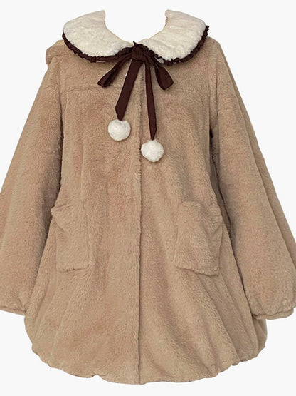 Teddy Bear Ear Fleece Beige Hoodie WIT0170