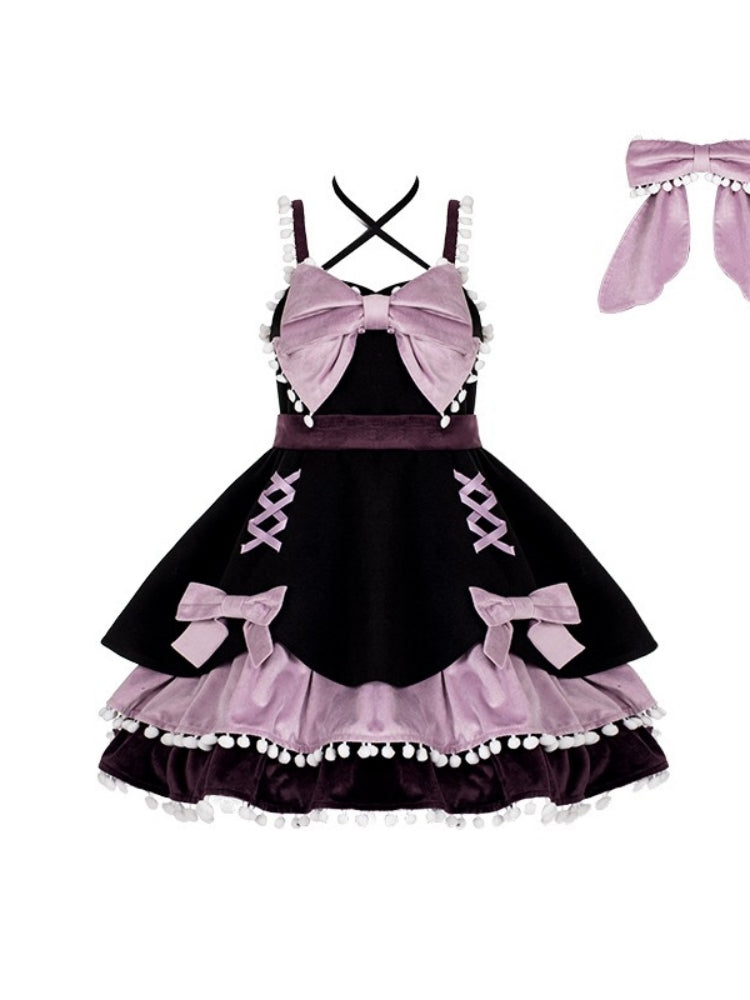 Black and Purple Big Ribbon Bunny Ear Dress WIT0174