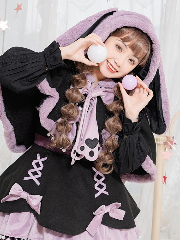 Black and Purple Big Ribbon Bunny Ear Dress WIT0174