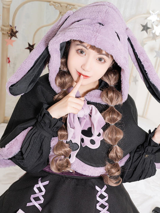 Black and Purple Big Ribbon Bunny Ear Dress WIT0174