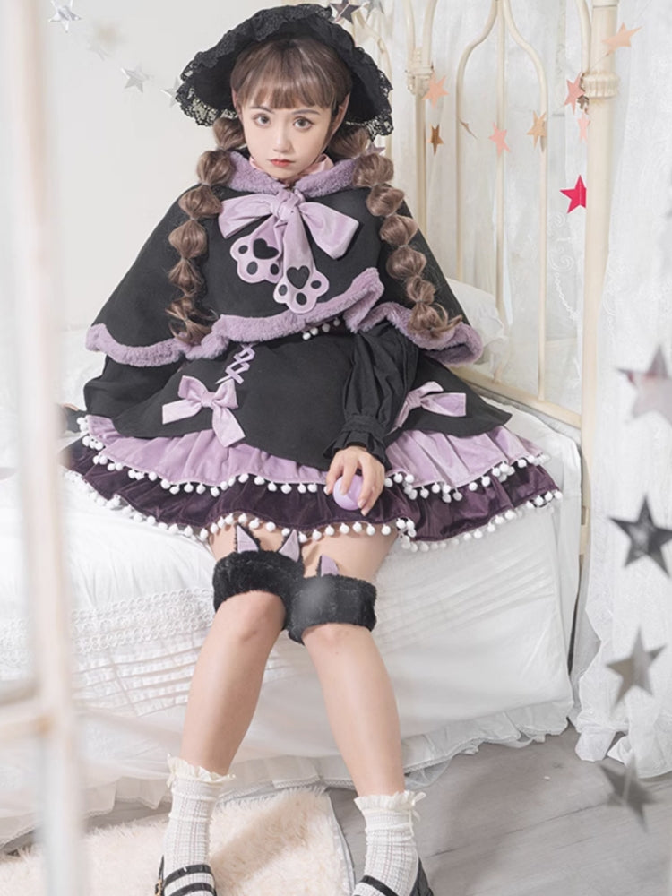 Black and Purple Big Ribbon Bunny Ear Dress WIT0174