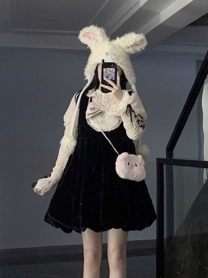 Big Ribbon Fleece Balloon Dress WIT0175