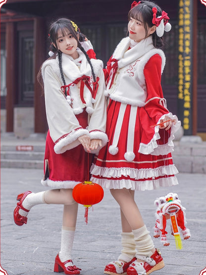 Lunar New Year Design Frill Red Chinese-Style Dress WIT0180