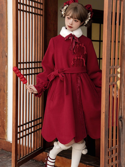 Red Chinese-Style Scalloped Coat WIT0206