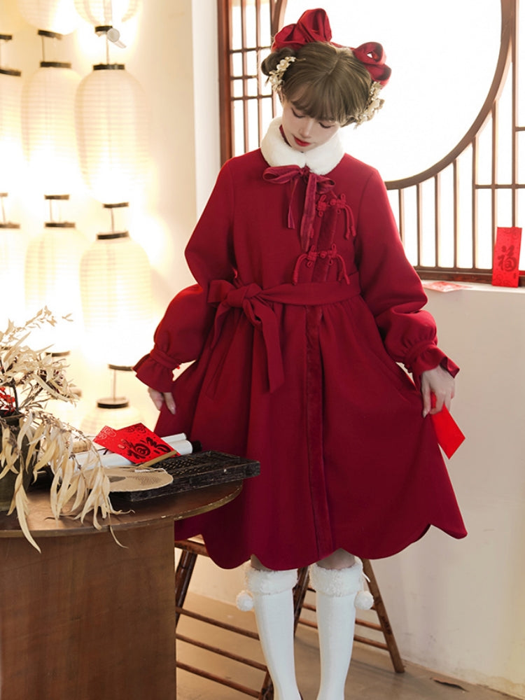 Red Chinese-Style Scalloped Coat WIT0206