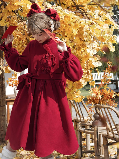 Red Chinese-Style Scalloped Coat WIT0206