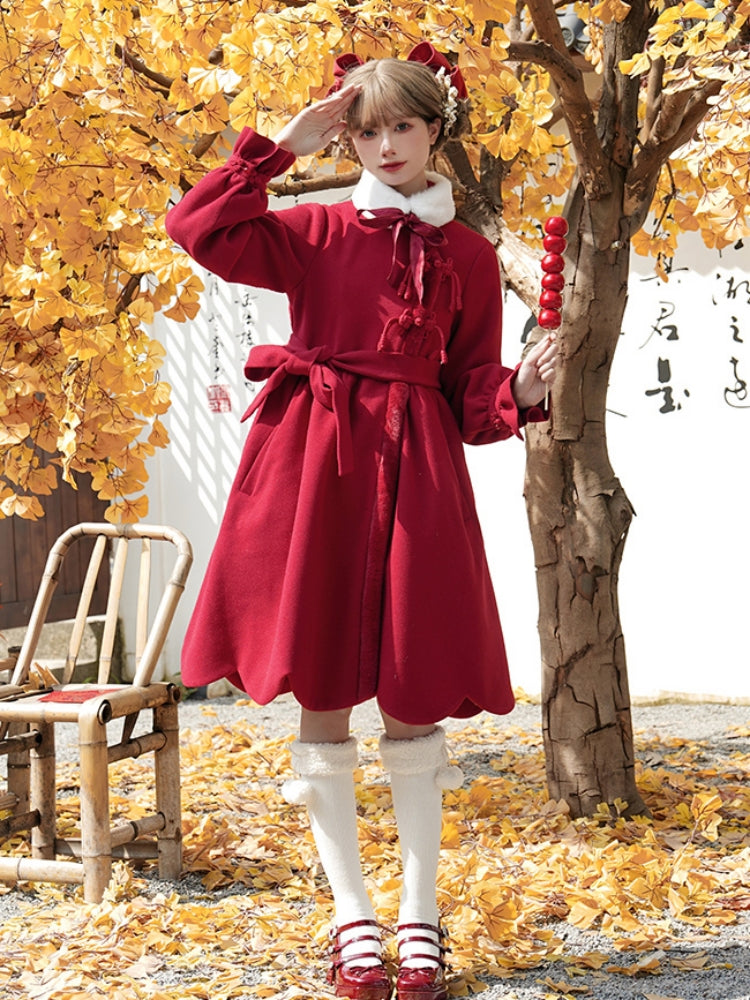 Red Chinese-Style Scalloped Coat WIT0206