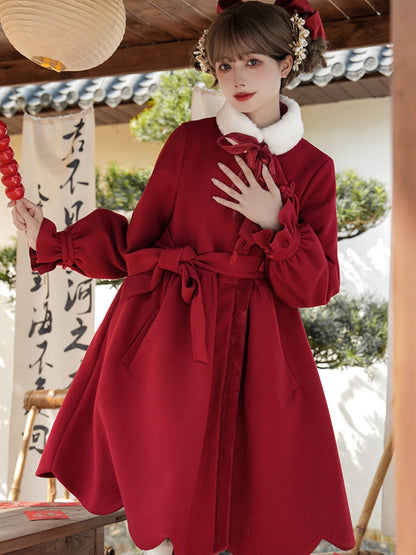 Red Chinese-Style Scalloped Coat WIT0206