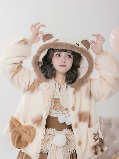 Fur Jacket with Teddy Bear Ear Hood WIT0207