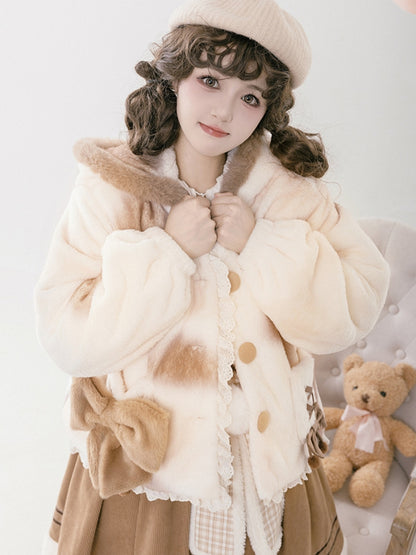 Fur Jacket with Teddy Bear Ear Hood WIT0207