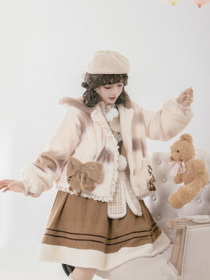 Fur Jacket with Teddy Bear Ear Hood WIT0207