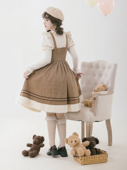 Corduroy Mid-Length Dress with Bear Embroidery WIT0208