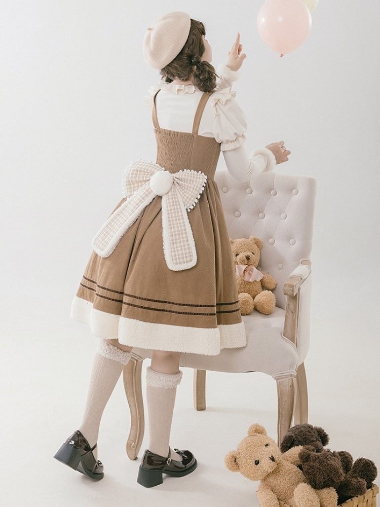 Corduroy Mid-Length Dress with Bear Embroidery WIT0208