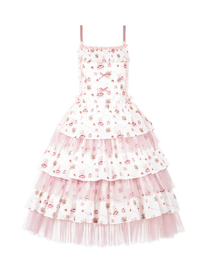 Pink All-Over Print Tiered Dress WIT0212