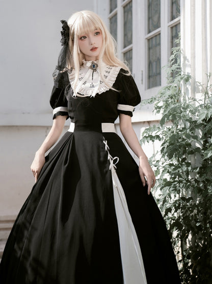 Contrast Color Short Sleeve Nun-Style Long Dress WIT0221