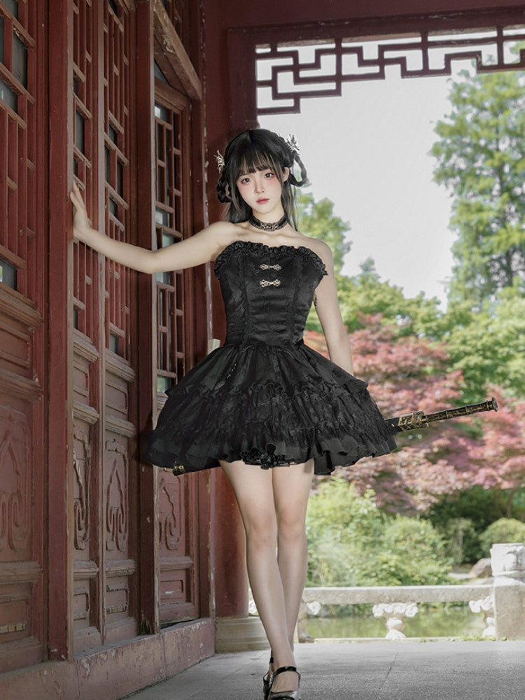 Chinese-Style Black Ballet Mini Dress WIT0225