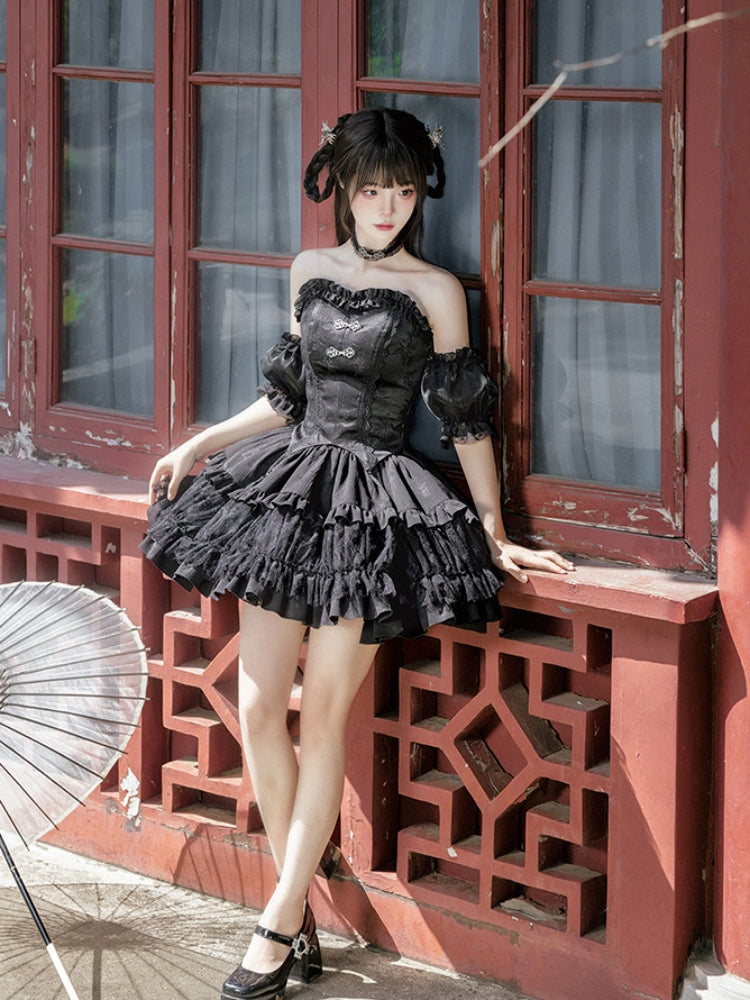 Chinese-Style Black Ballet Mini Dress WIT0225