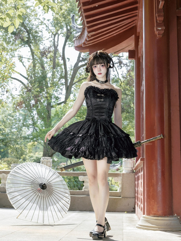 Chinese-Style Black Ballet Mini Dress WIT0225