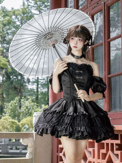 Chinese-Style Black Ballet Mini Dress WIT0225