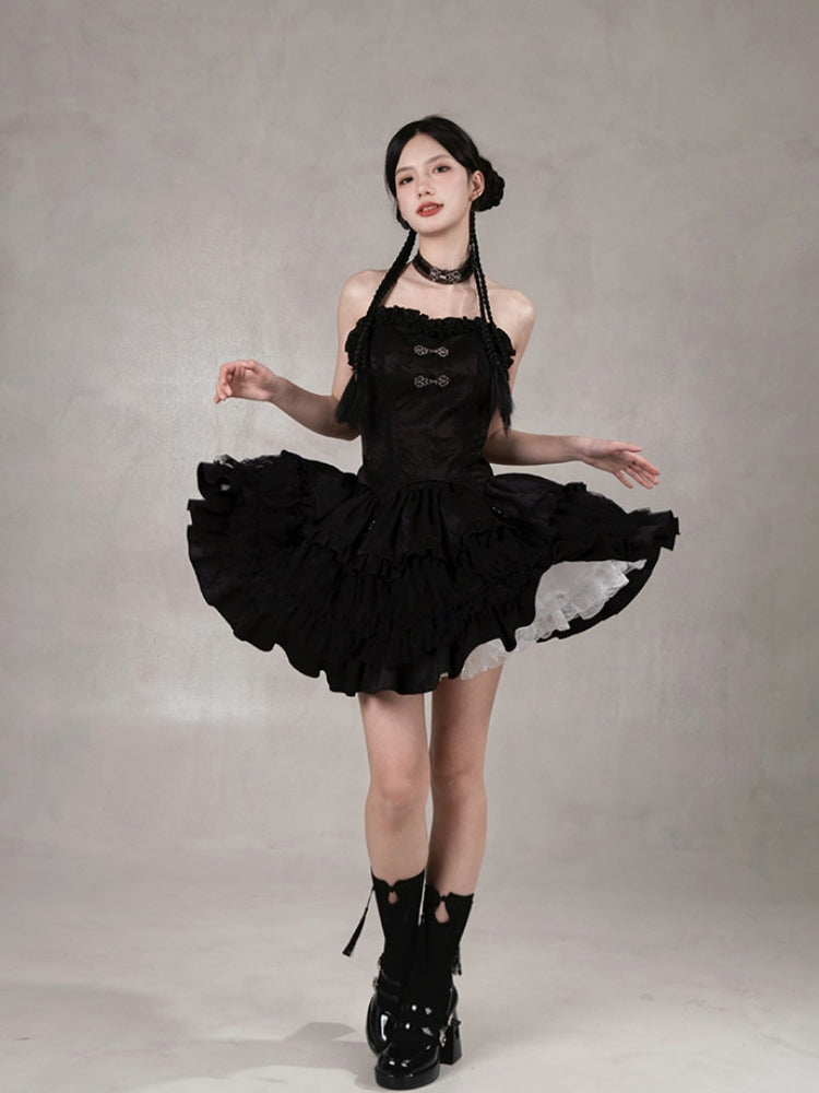 Chinese-Style Black Ballet Mini Dress WIT0225