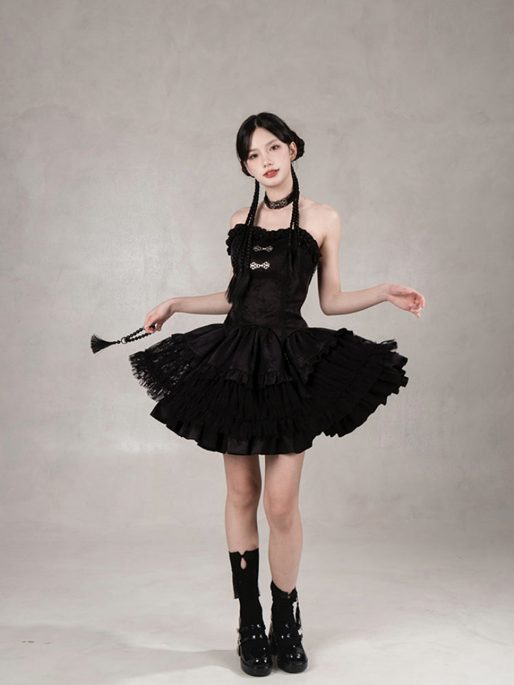 Chinese-Style Black Ballet Mini Dress WIT0225