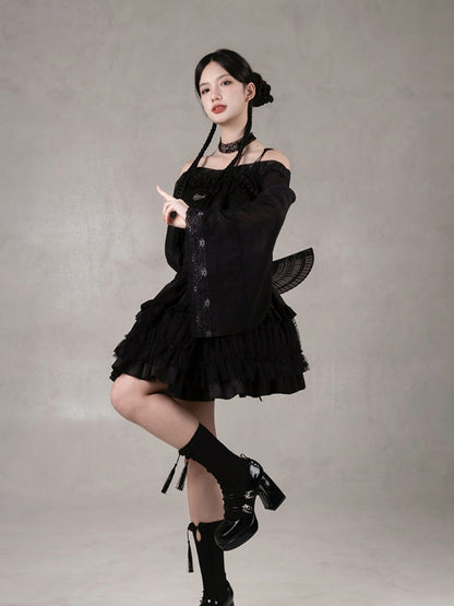 Chinese-Style Black Ballet Mini Dress WIT0225