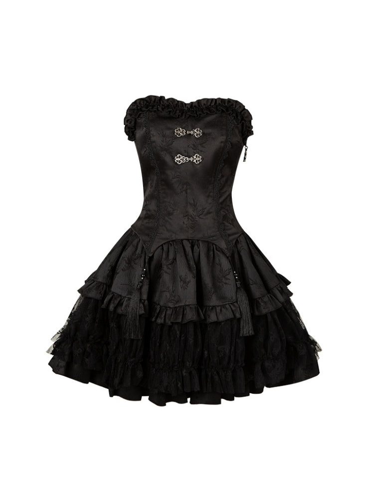 Chinese-Style Black Ballet Mini Dress WIT0225