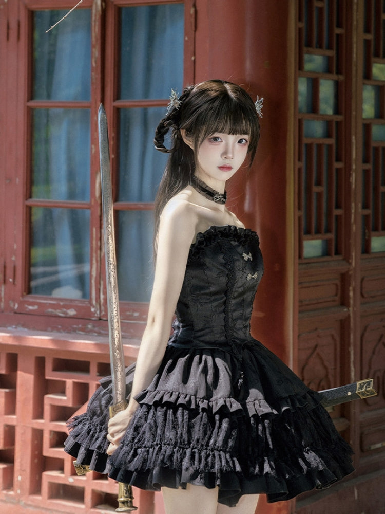 Chinese-Style Black Ballet Mini Dress WIT0225