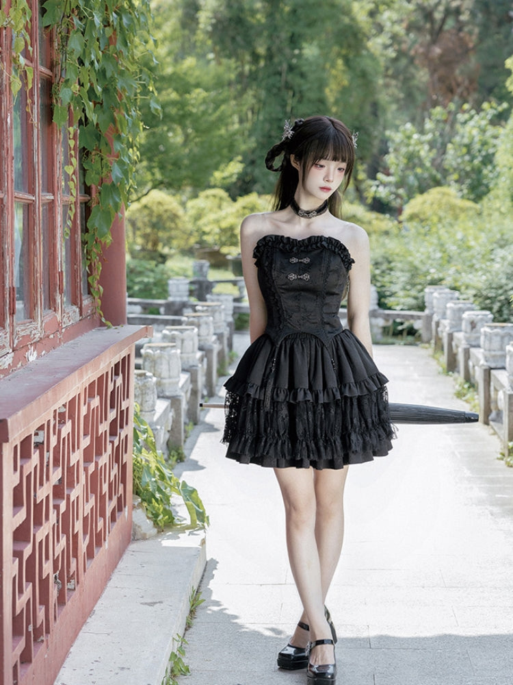 Chinese-Style Black Ballet Mini Dress WIT0225