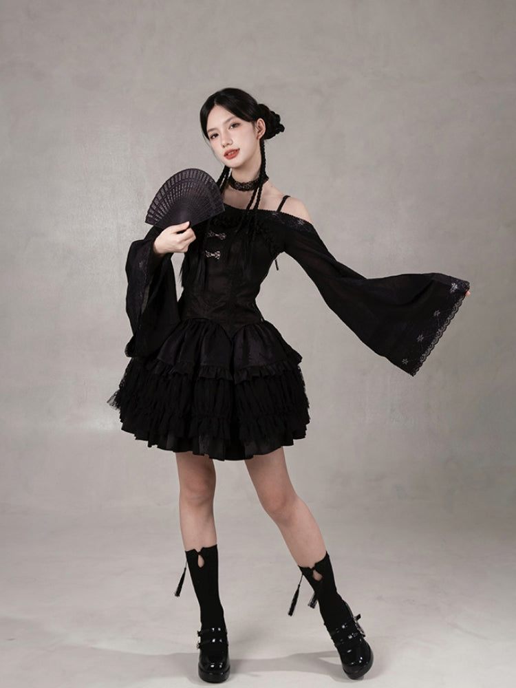 Chinese-Style Black Ballet Mini Dress WIT0225