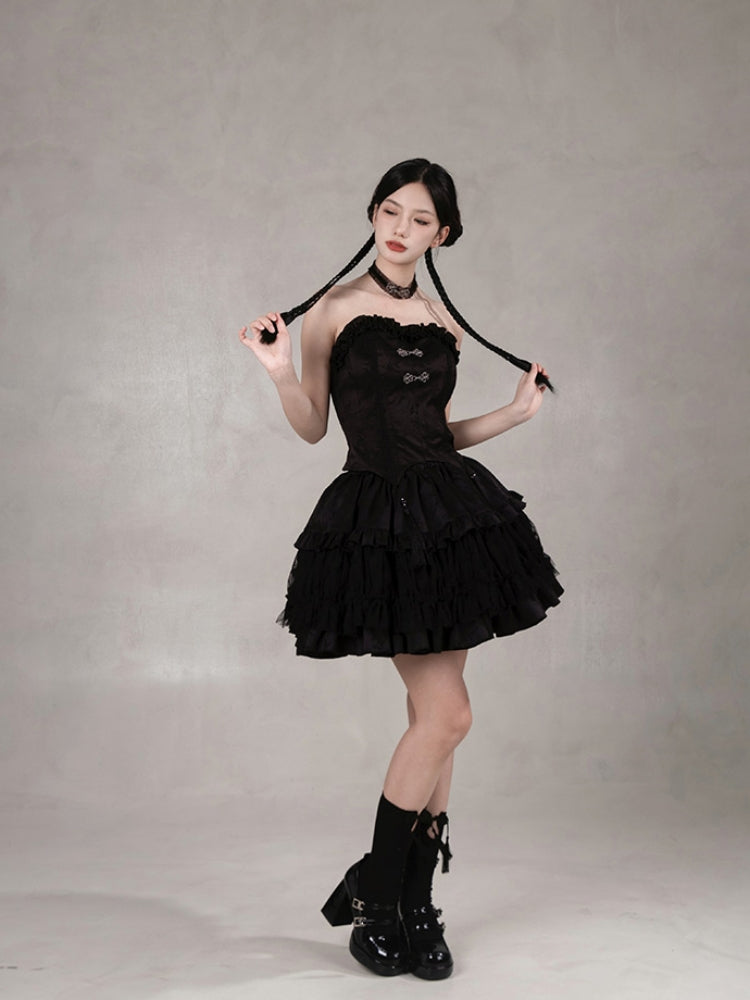 Chinese-Style Black Ballet Mini Dress WIT0225