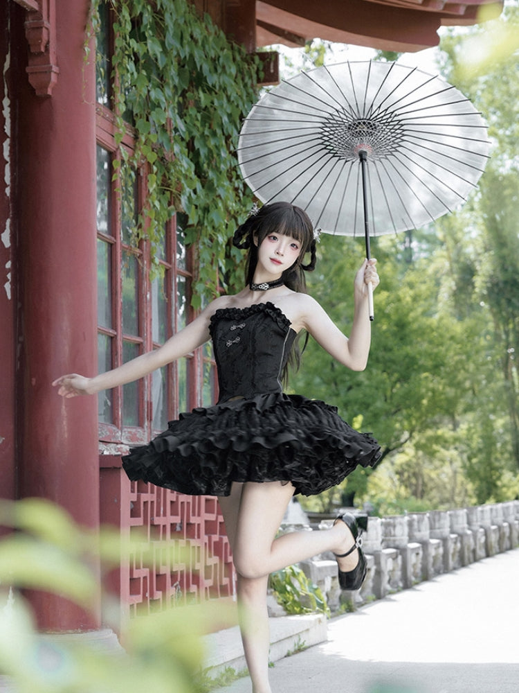 Chinese-Style Black Ballet Mini Dress WIT0225