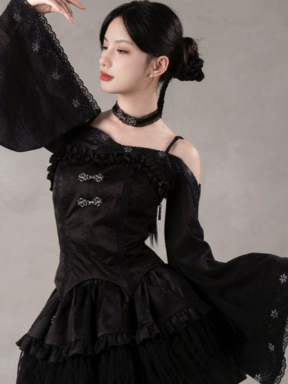 Chinese-Style Black Ballet Mini Dress WIT0225