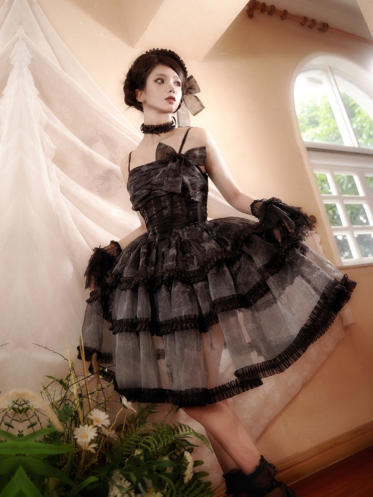 Black Soft Fishbone See-Through Dress WIT0227