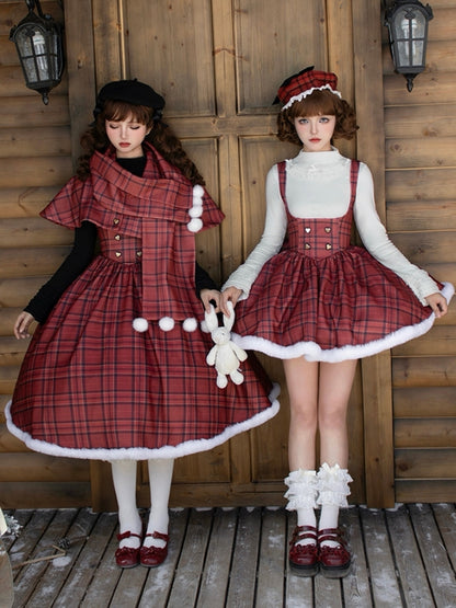 Long and Short Fishbone Red Checkered Dress WIT0258