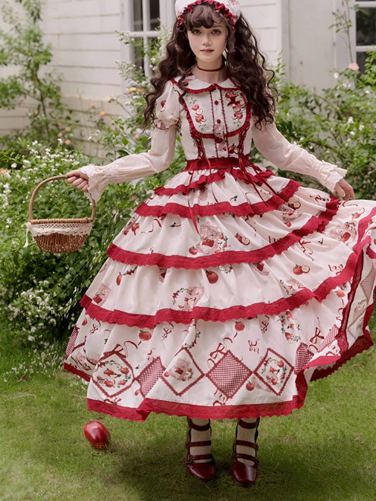 Apple Print Tiered Lolita Dress WIT0251