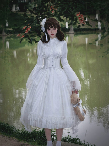 White Gothic Loose Long Sleeve Fishbone Corset Dress WIT0250