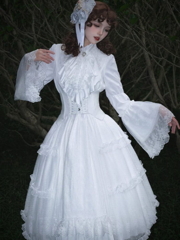 White Gothic Loose Long Sleeve Fishbone Corset Dress WIT0250