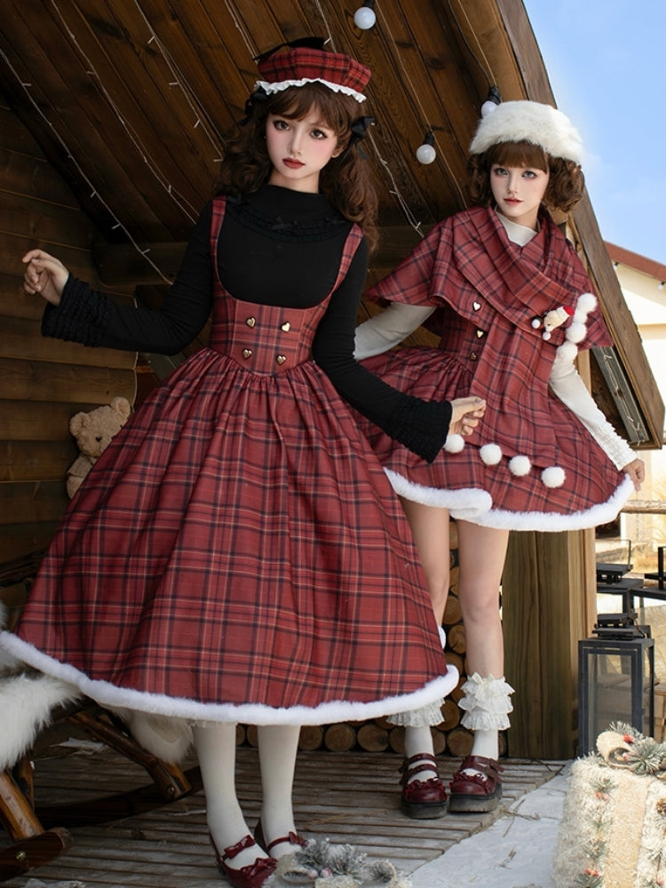 Long and Short Fishbone Red Checkered Dress WIT0258