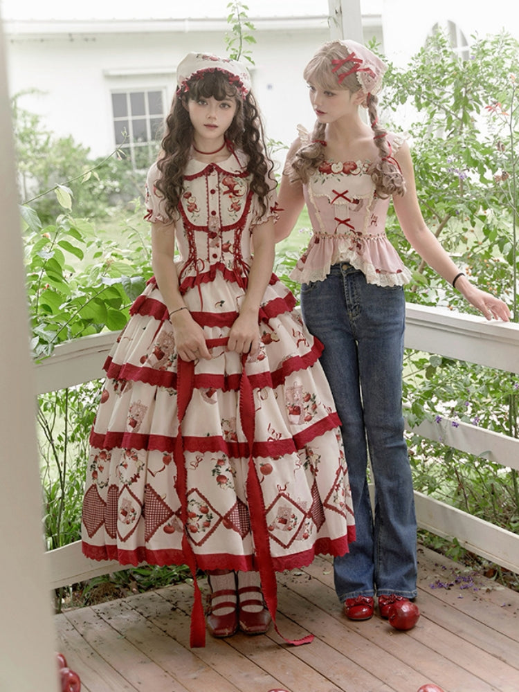 Apple Print Tiered Lolita Dress WIT0251