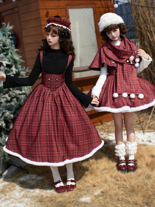 Long and Short Fishbone Red Checkered Dress WIT0258